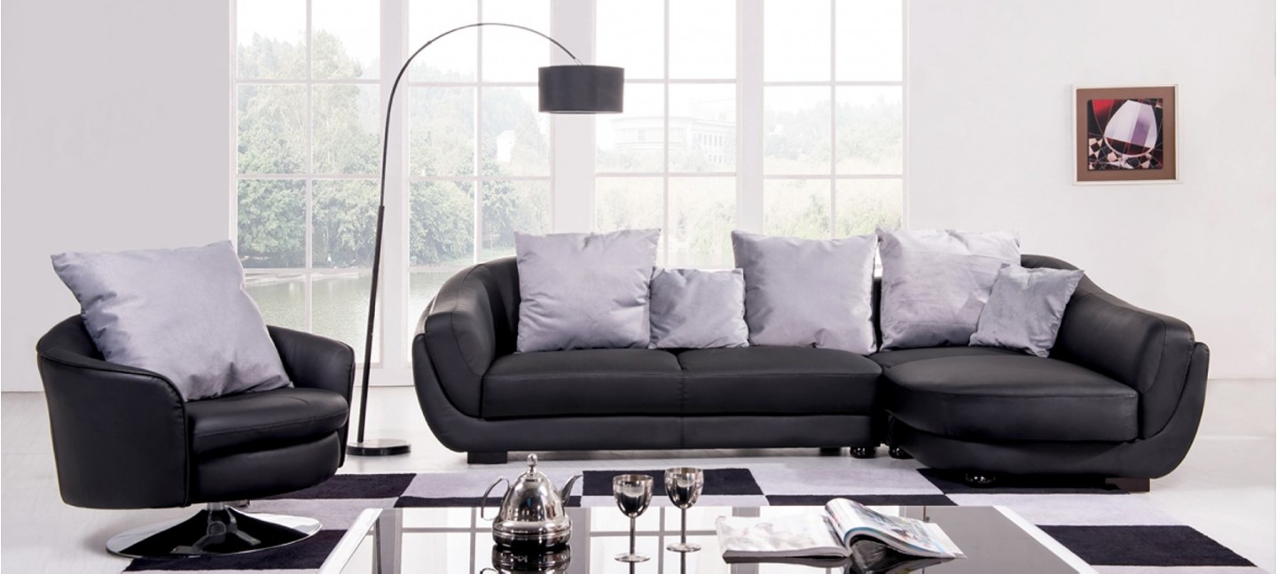Canapé d'angle en cuir noir à prix incroyable !