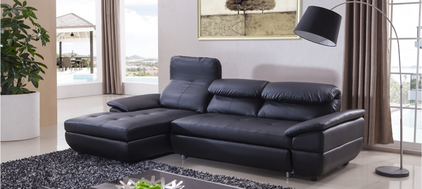 Canapé d'angle gauche convertible cuir noir - Mezzio