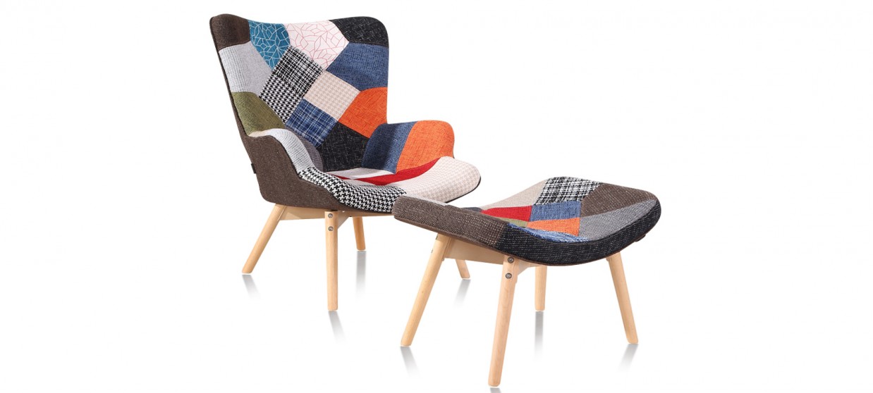 Fauteuil patchwork en tissu - Stockholm