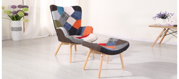 Fauteuil patchwork en tissu - Stockholm