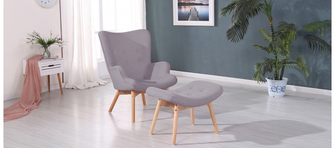 Fauteuil scandinave gris en velours - Stockholm