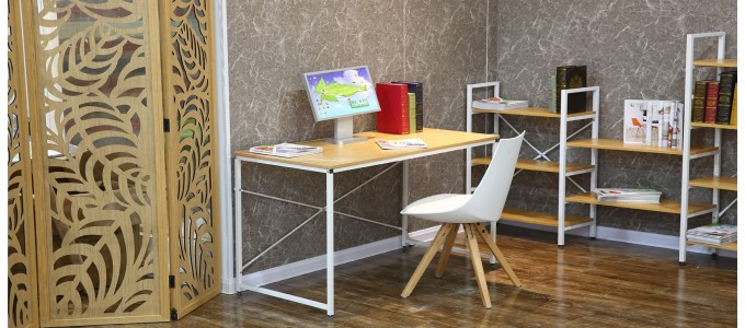 Bureau en bois rétro métal blanc - Tanaro