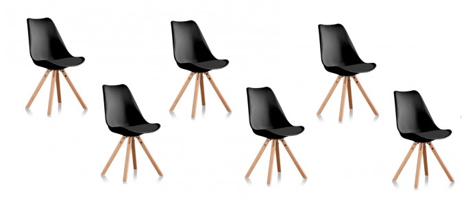 Lot de 6 chaises scandinaves noires - Helsinki