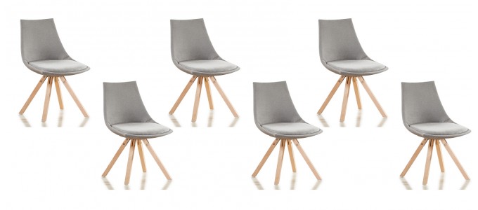 Lot de 6 chaises scandinaves tissu gris - Minsk