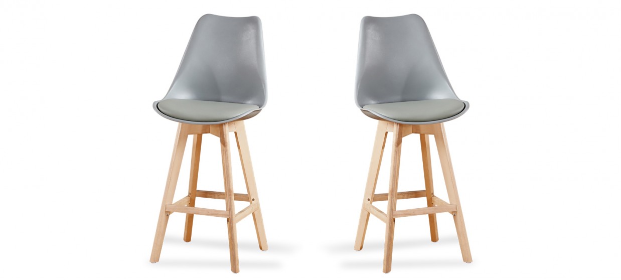 Lot de 2 tabourets de bar scandinave gris - Gotteborg