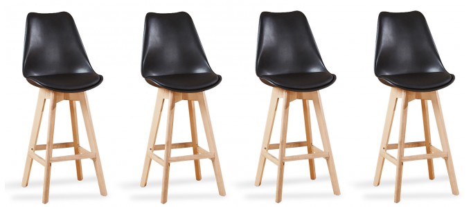 Lot de 4 tabourets de bar scandinave noirs - Gotteborg