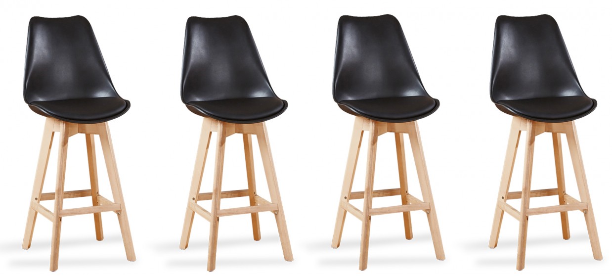 Lot de 4 tabourets de bar scandinave noirs - Gotteborg