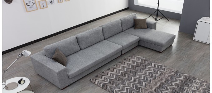 Ensemble canapé d'angle droit et fauteuil en tissu gris - Opéra