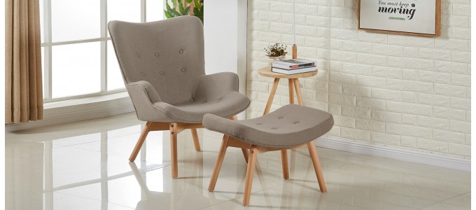 Fauteuil scandinave taupe en velours - Stockholm