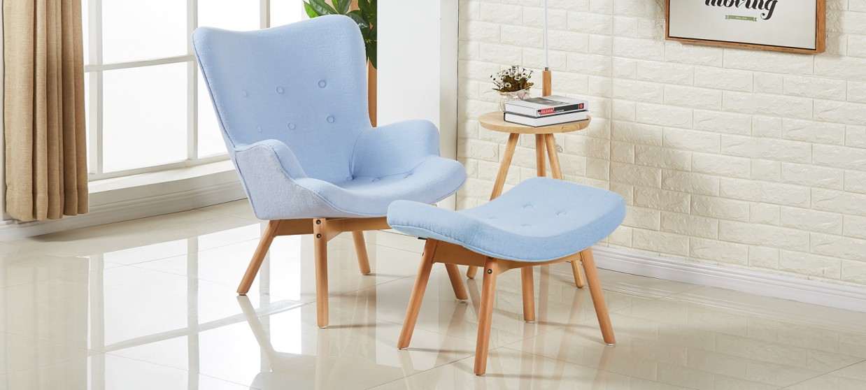 Fauteuil scandinave bleu en velours - Stockholm