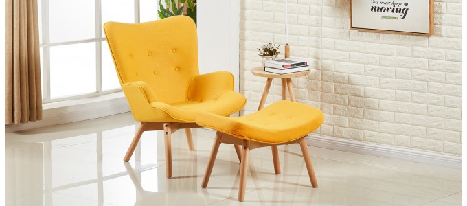 Fauteuil scandinave jaune en velours - Stockholm