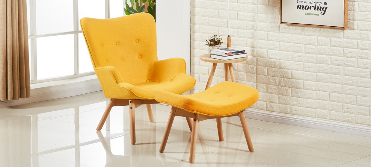 Fauteuil scandinave jaune en velours - Stockholm