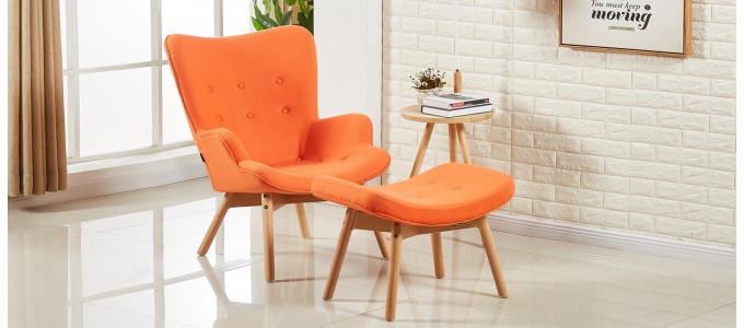 Fauteuil scandinave orange en velours - Stockholm