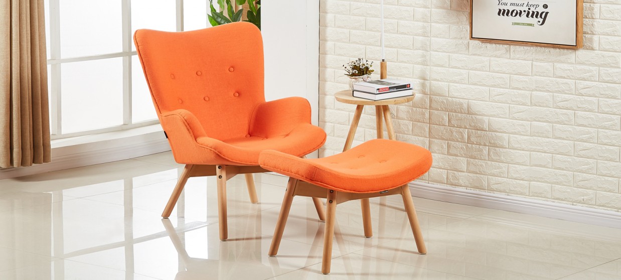 Fauteuil scandinave orange en velours - Stockholm