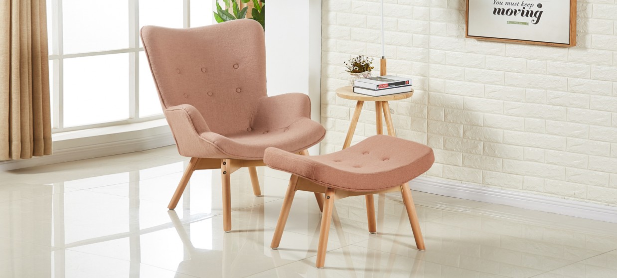 Fauteuil scandinave saumon en velours - Stockholm