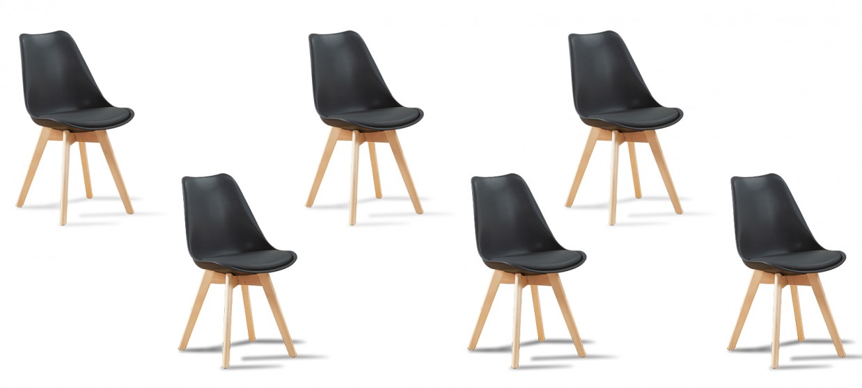 Lot de 6 chaises scandinaves noires - Bjorn