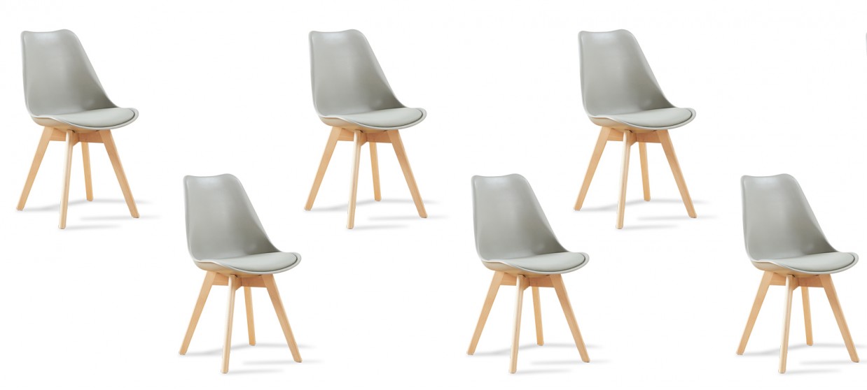 Lot de 6 chaises scandinaves grises - Bjorn