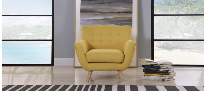 Fauteuil scandinave en tissu jaune moutarde - Nils