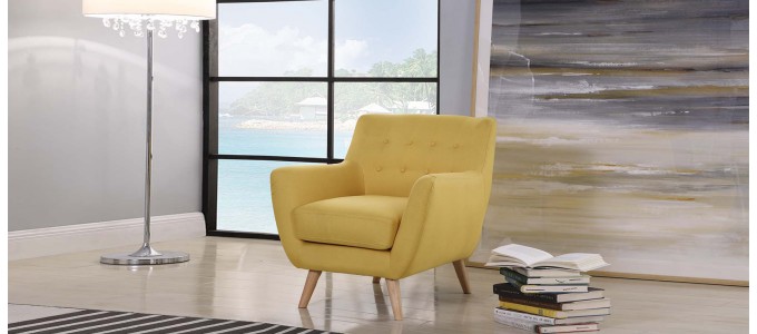 Fauteuil scandinave en tissu jaune moutarde - Nils