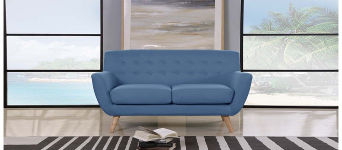 Canapé 2 places scandinave en tissu bleu - Nils