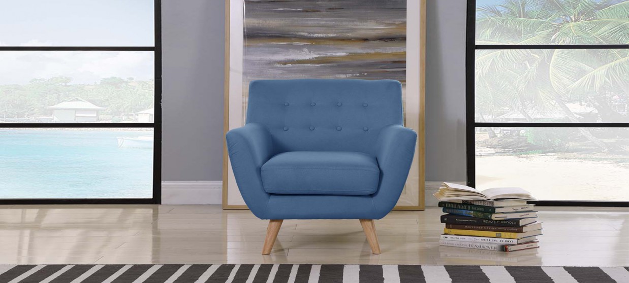 Fauteuil scandinave en tissu bleu - Nils