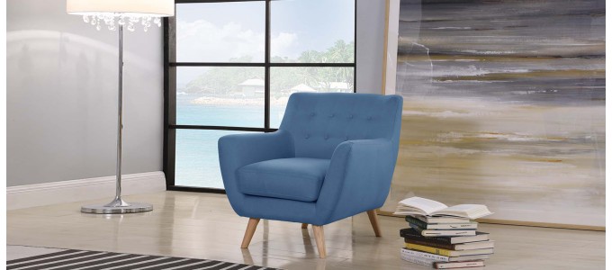 Fauteuil scandinave en tissu bleu - Nils