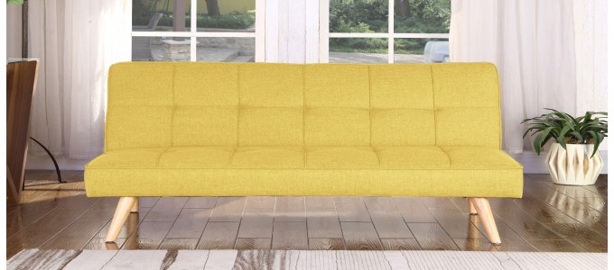 Banquette clic clac 3 places en tissu jaune moutarde - Siljan