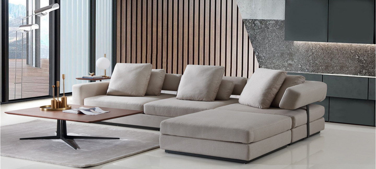 Canapé d'angle en tissu taupe 5 places Volga - Prix bas ...
