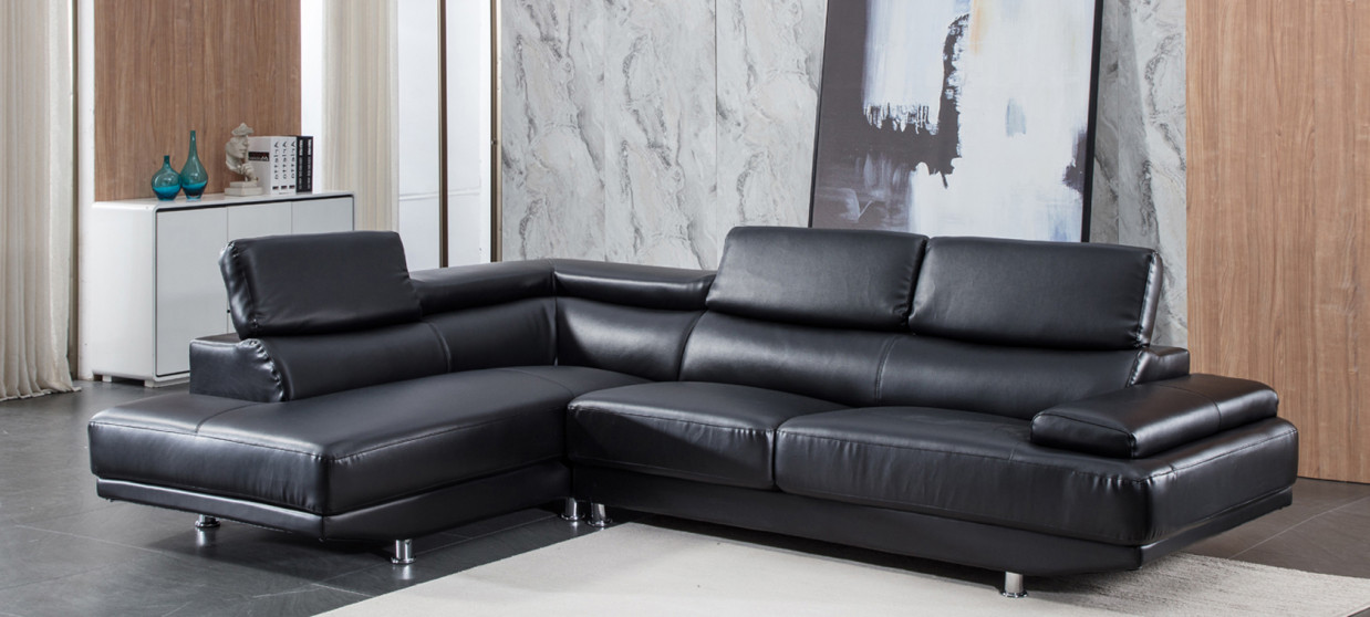 Canapé d'angle gauche en cuir noir - Hudson