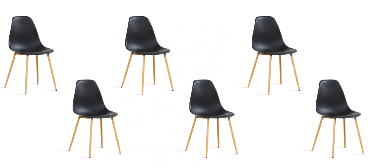 Lot de 6 chaises scandinaves noires - Ela