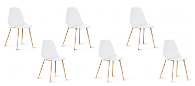 Lot de 6 chaises scandinaves blanches - Ela