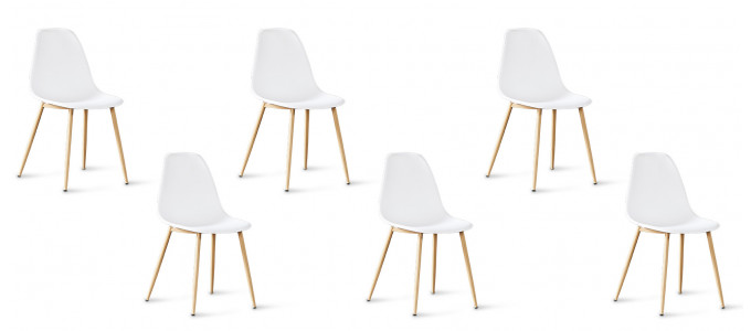 Lot de 6 chaises scandinaves blanches - Ela