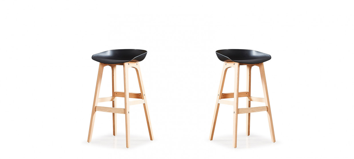 Lot de 2 tabourets de bar scandinaves noirs - Bera