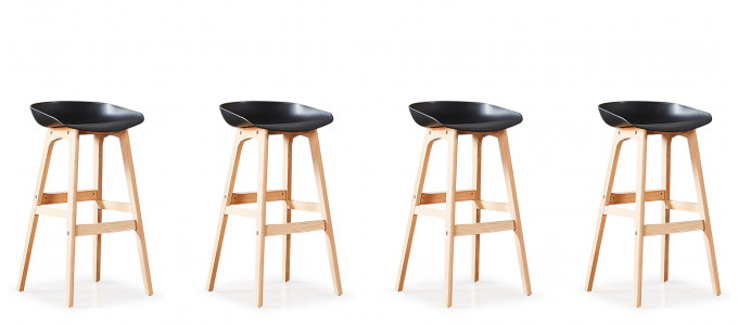 Lot de 4 tabourets de bar scandinaves noirs - Bera Lot de 4 tabourets de bar scandinaves noirs - Bera