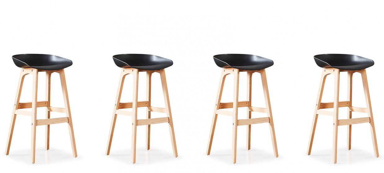 Lot de 4 tabourets de bar scandinaves noirs - Bera