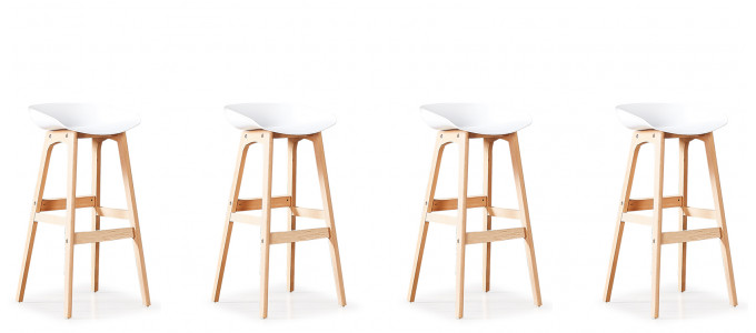 Lot de 4 tabourets de bar scandinaves blancs - Bera Lot de 4 tabourets de bar scandinaves blancs - Bera