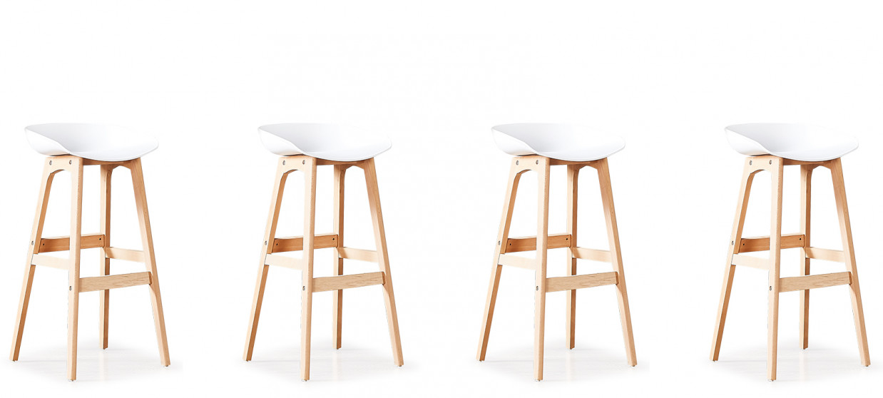 Lot de 4 tabourets de bar scandinaves blancs - Bera