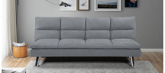 Banquette clic clac 3 places en microfibre gris - Vanan