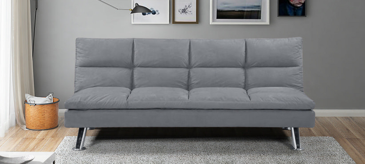 Banquette clic clac 3 places en microfibre gris - Vanan