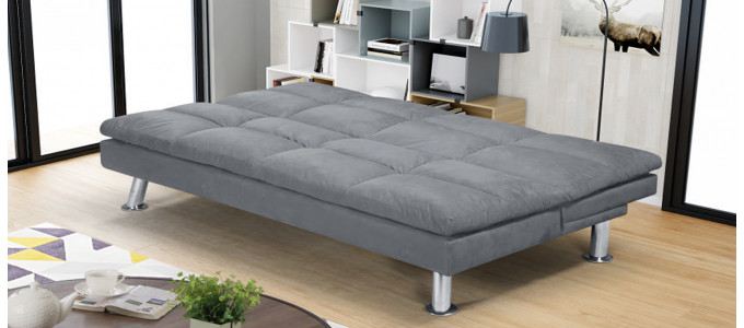 Banquette clic clac 3 places en microfibre gris - Vanan