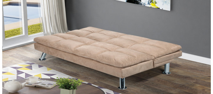 Banquette clic clac 3 places en microfibre beige - Vanan