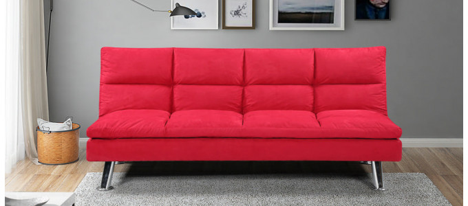 Banquette clic clac 3 places en microfibre rouge - Vanan