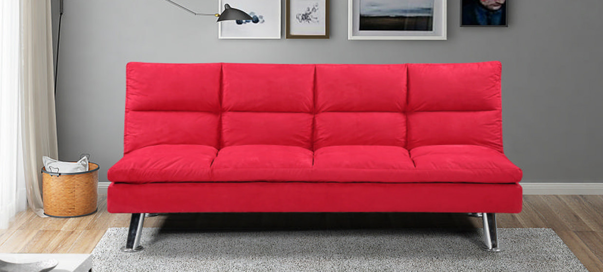 Banquette clic clac 3 places en microfibre rouge - Vanan