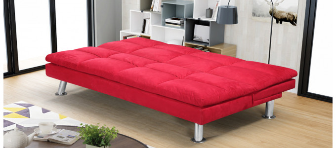 Banquette clic clac 3 places en microfibre rouge - Vanan