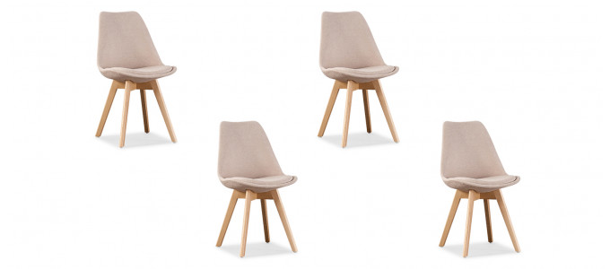 Lot de 4 chaises scandinaves en tissu beige - Bjorn