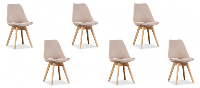 Lot de 6 chaises scandinaves tissu beige - Bjorn