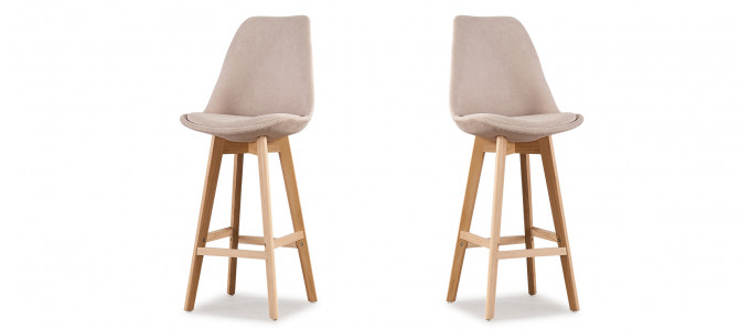 Lot de 2 tabourets de bar scandinaves tissu beige - Gotteborg