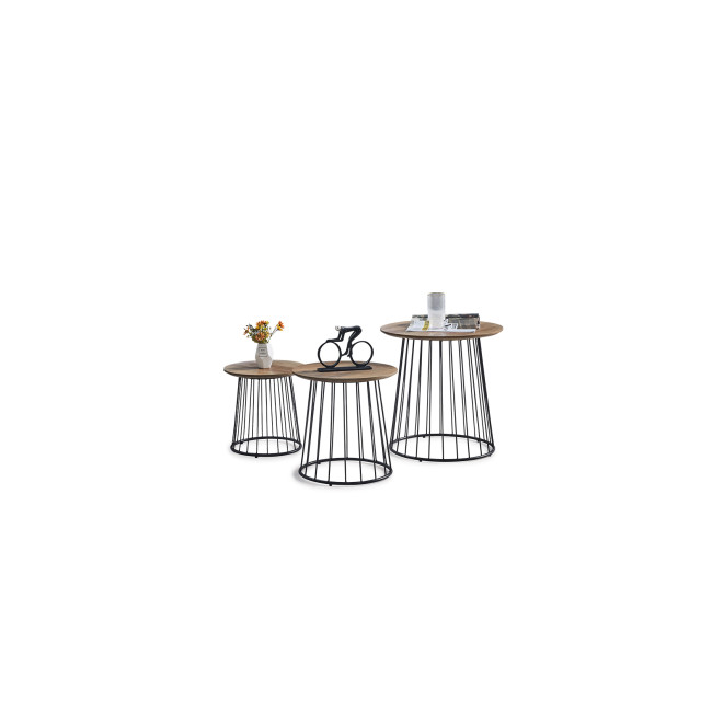 Lot de 3 tables d’appoints en bois et métal Orlia | Destockage massif !