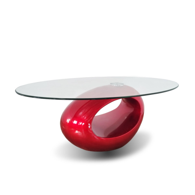 Table basse rouge et plateau en verre Symbiose - Design Original
