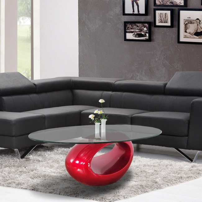 Table basse rouge et plateau en verre Symbiose - Design Original